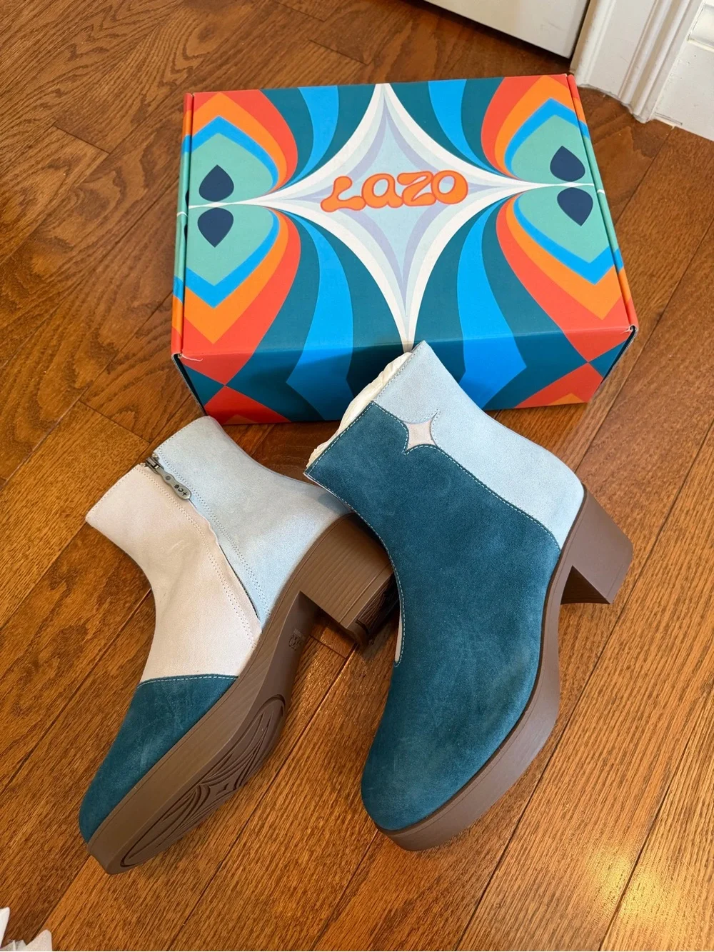 Lazo Suede Colorblock Ankle Boots in Shades of Blue